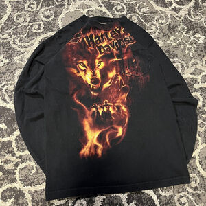 Men's Harley-Davidson Black Orange Wolf Long Sleeve Tee M
